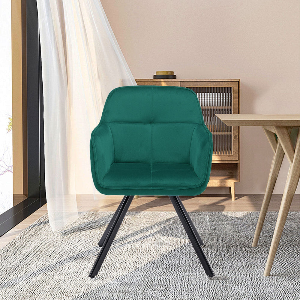 Tufted Green And Black Velvet and Metal Dining Arm Chair Image 2