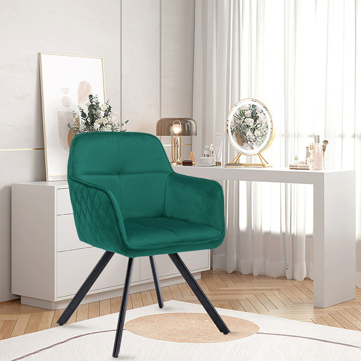 Tufted Green And Black Velvet and Metal Dining Arm Chair Image 3