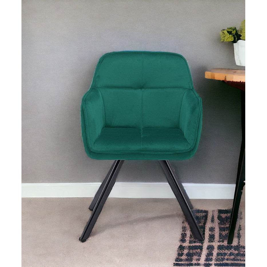 Tufted Green And Black Velvet and Metal Dining Arm Chair Image 6