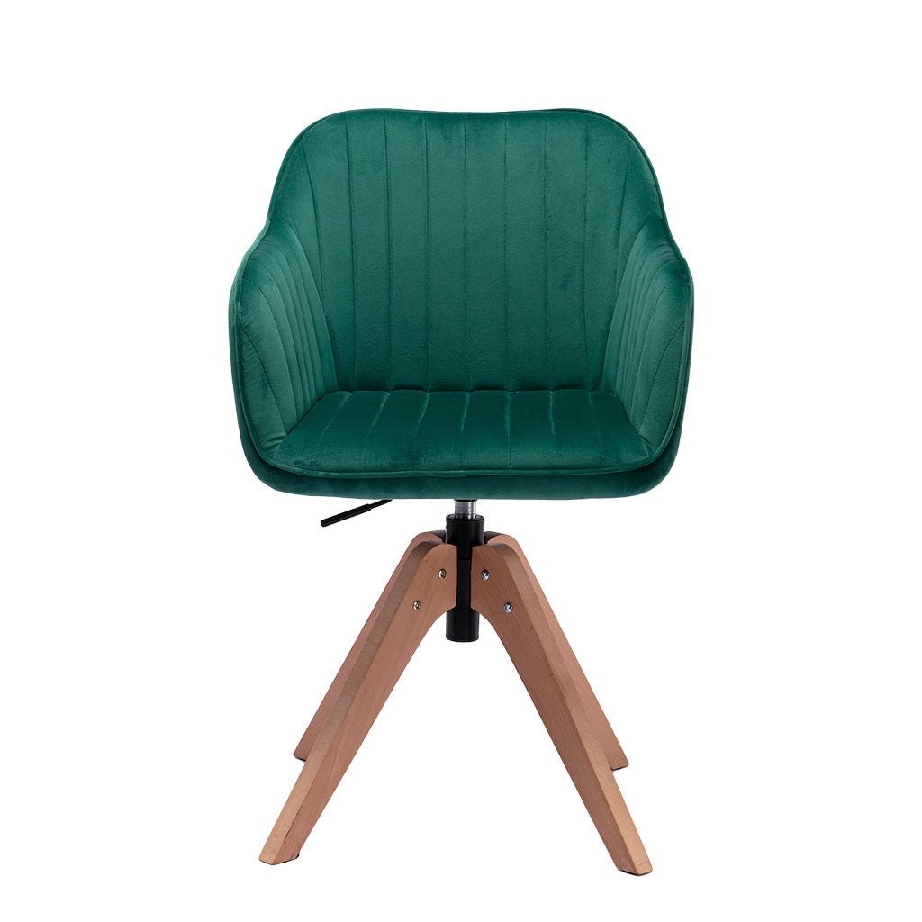 Tufted Green And Natural Velvet and Wood Dining Arm Chair Image 1