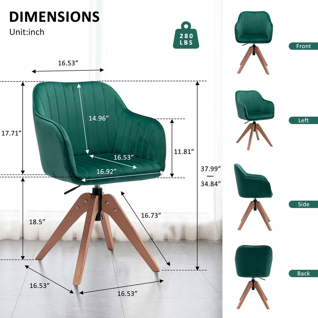 Tufted Green And Natural Velvet and Wood Dining Arm Chair Image 4