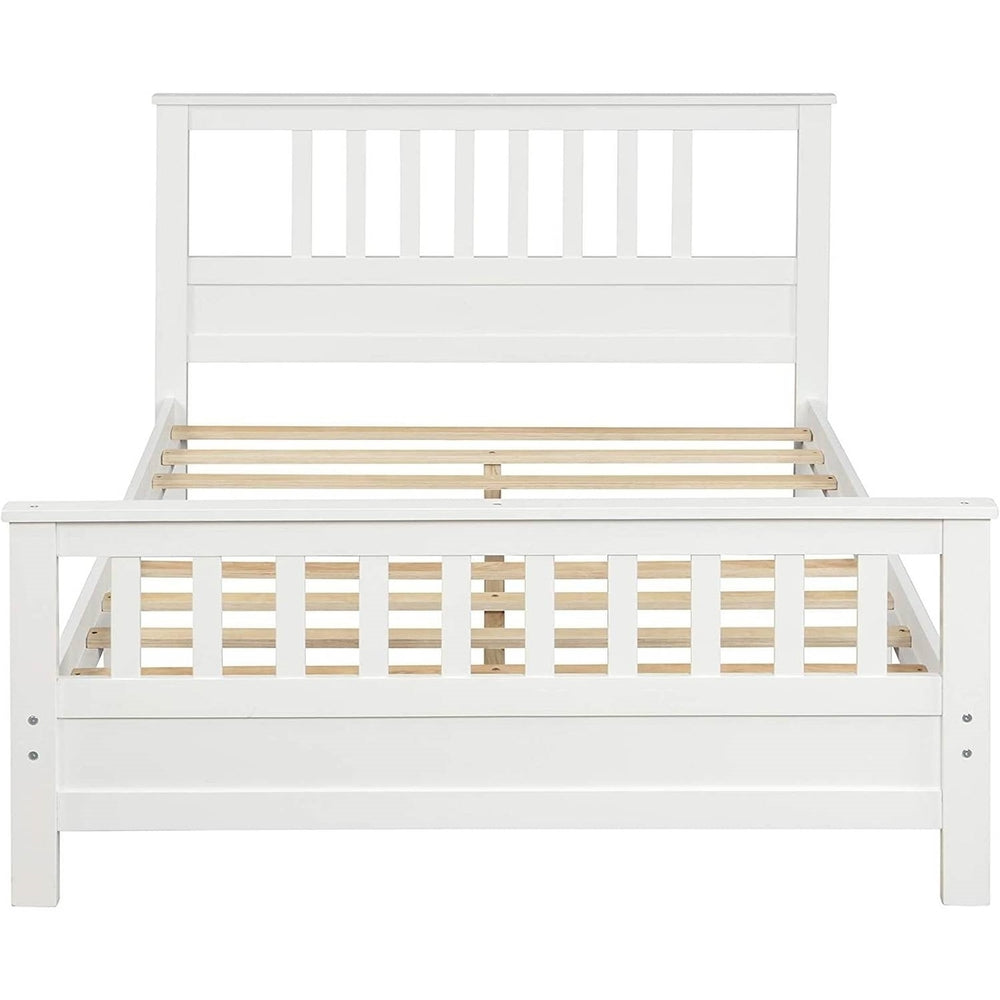 White Pine Wood Slatted Platform Headboard Footboard Full Size Bed Image 2