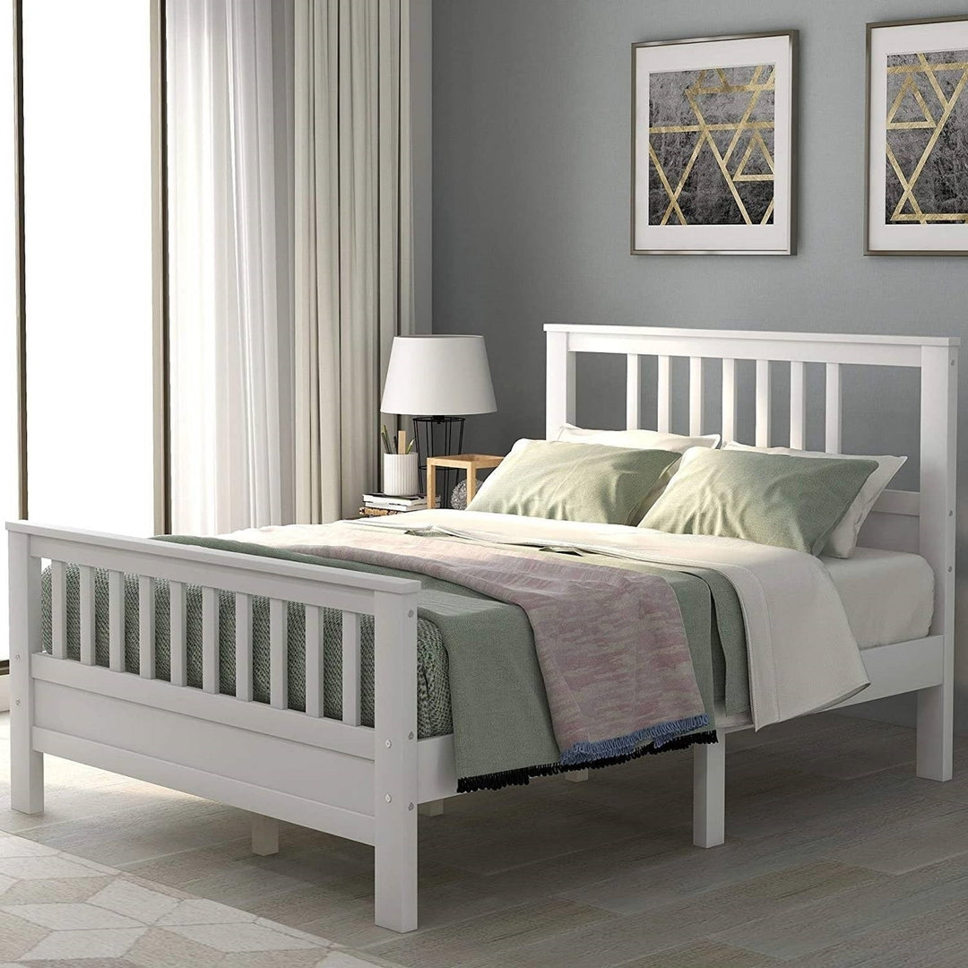 White Pine Wood Slatted Platform Headboard Footboard Full Size Bed Image 3