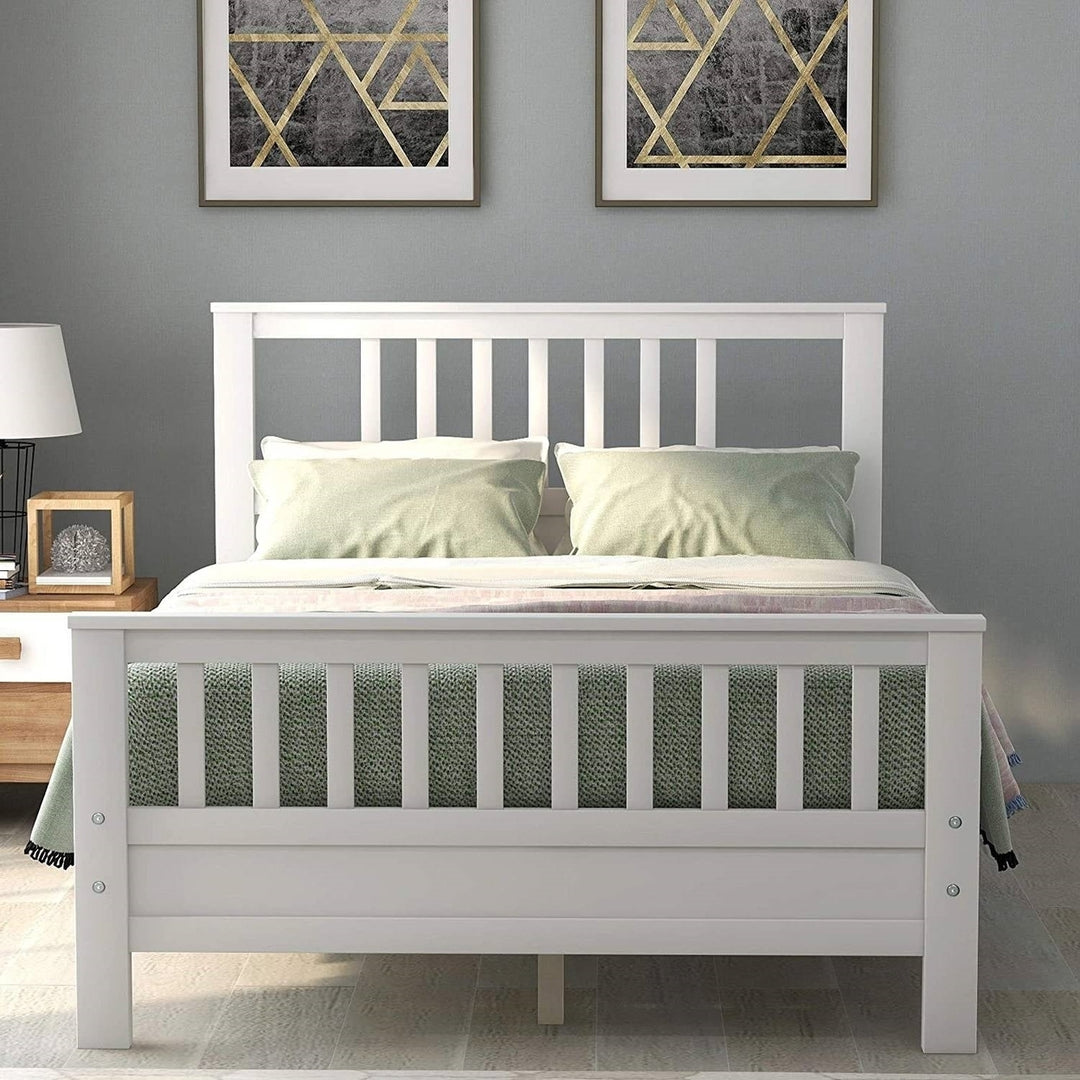 White Pine Wood Slatted Platform Headboard Footboard Full Size Bed Image 4