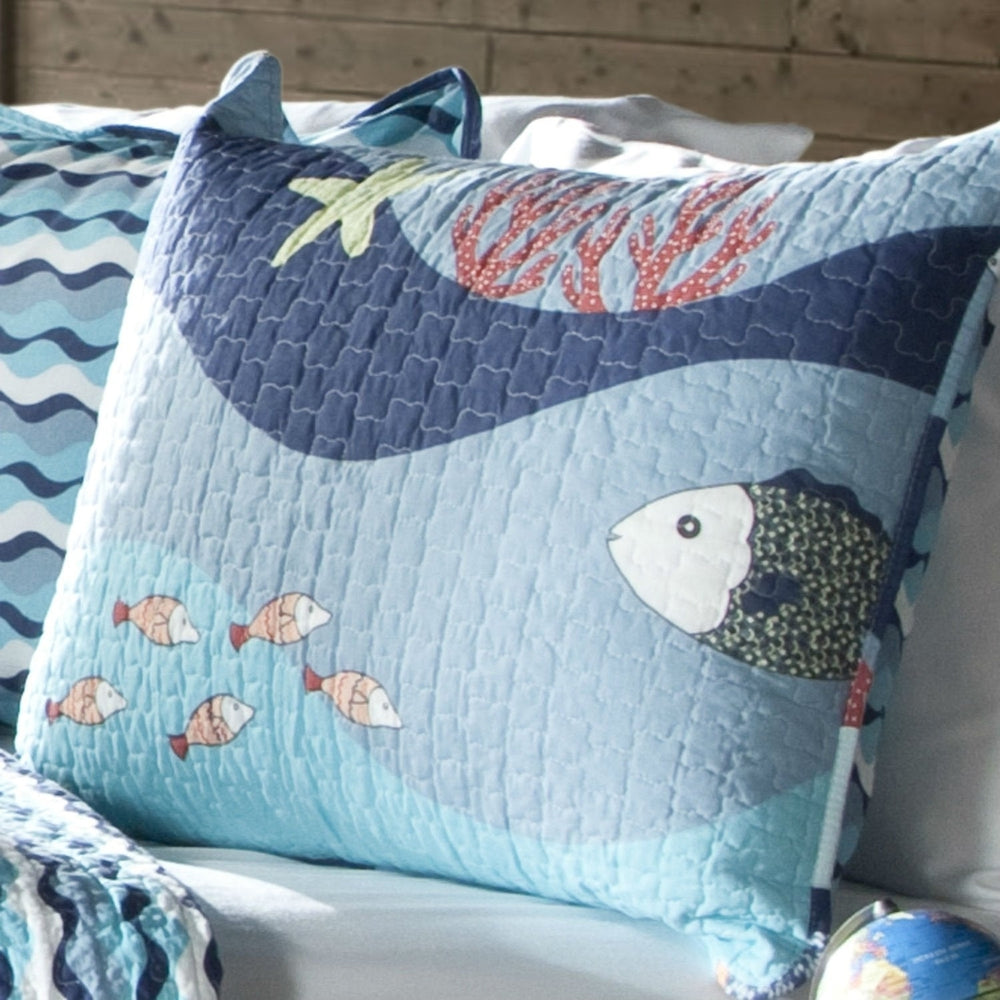 Twin Blue Serenity Sea Fish Coral Coverlet Quilt Bedspread Set Image 2