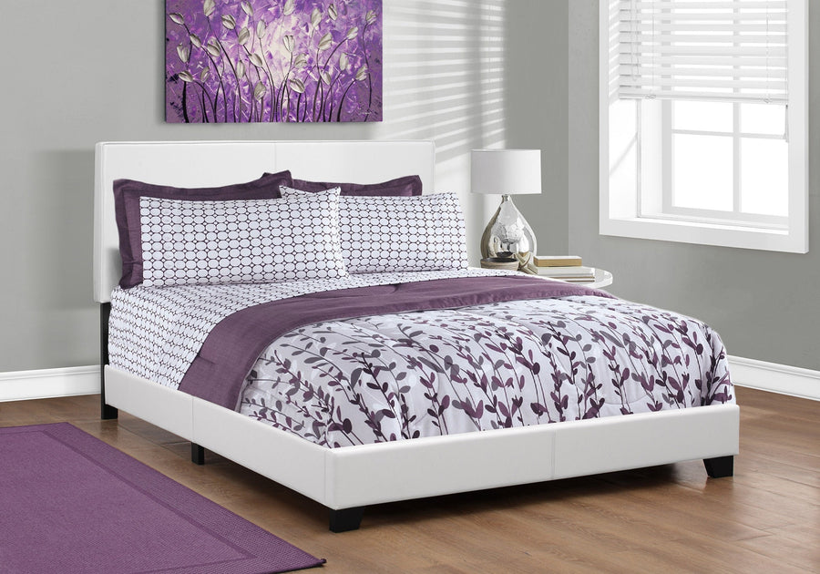 White Standard Bed Upholstered With Headboard Image 1