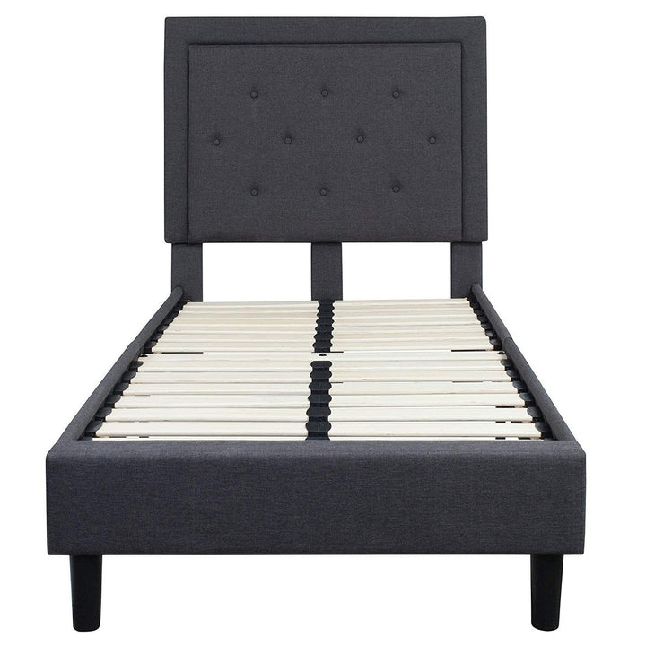 Twin Dark Gray Fabric Upholstered Platform Bed with Button Tufted Headboard Image 2