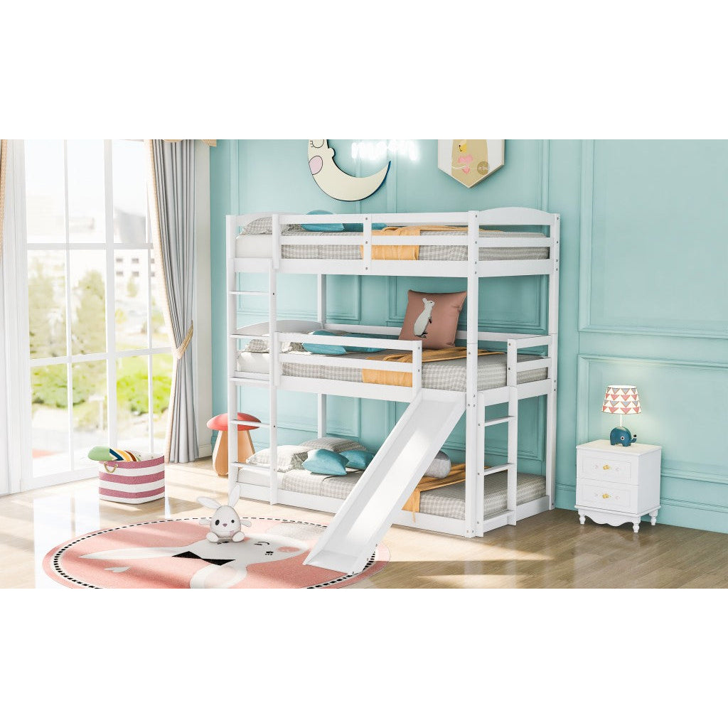 White Triple Bunk Twin Sized Bed with Slide Image 4