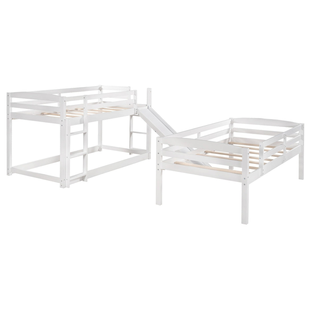 White Triple Bunk Twin Sized Bed with Slide Image 5