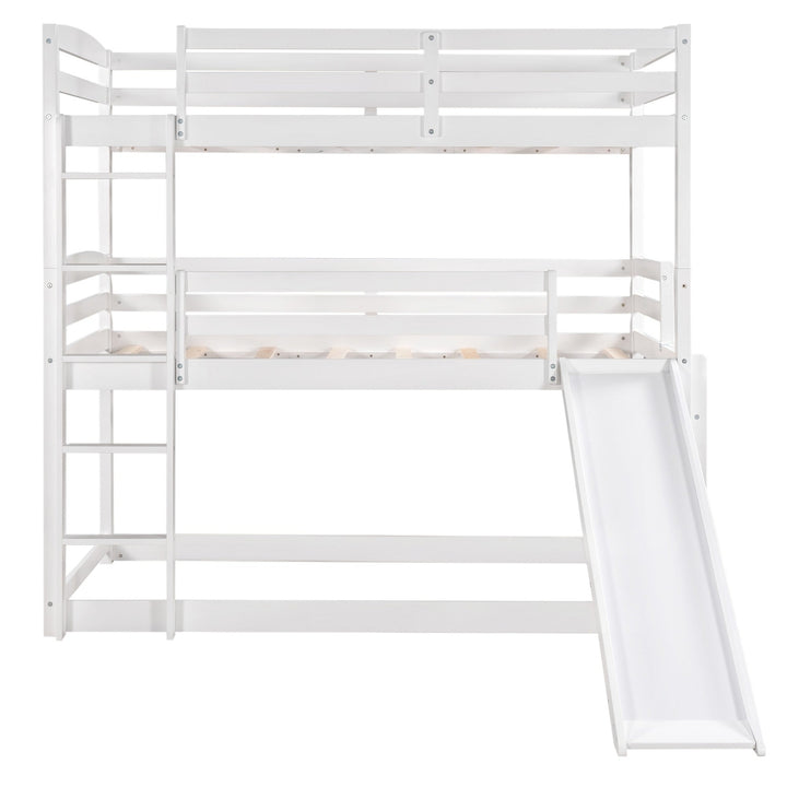 White Triple Bunk Twin Sized Bed with Slide Image 6