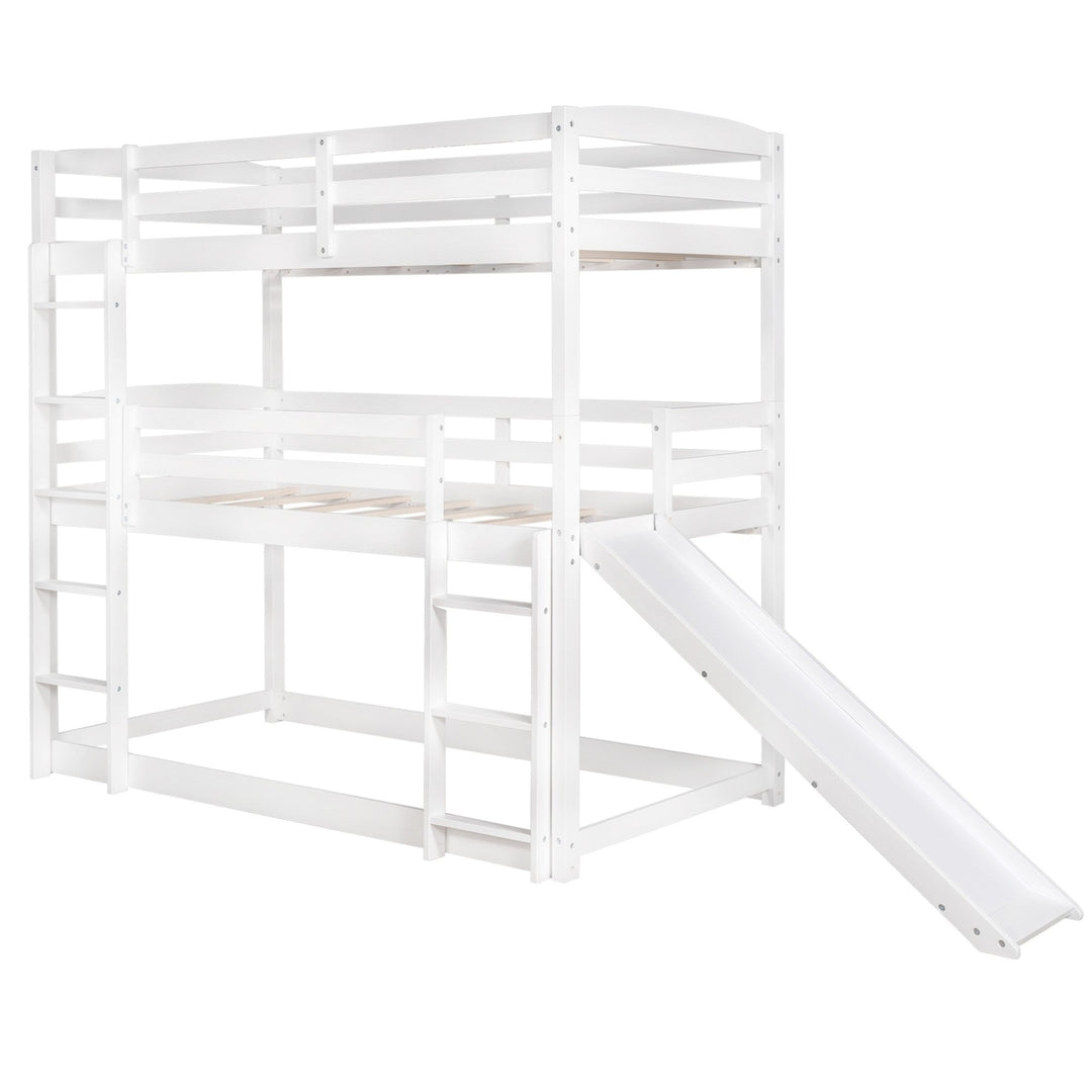 White Triple Bunk Twin Sized Bed with Slide Image 7