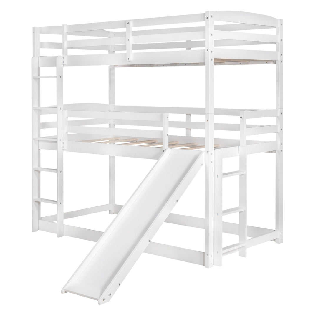 White Triple Bunk Twin Sized Bed with Slide Image 8