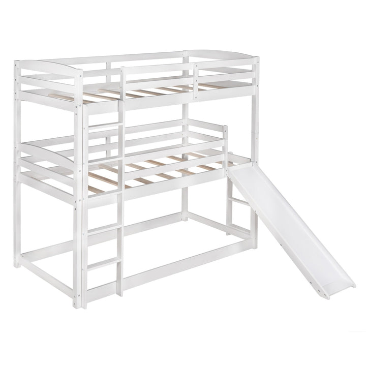 White Triple Bunk Twin Sized Bed with Slide Image 9