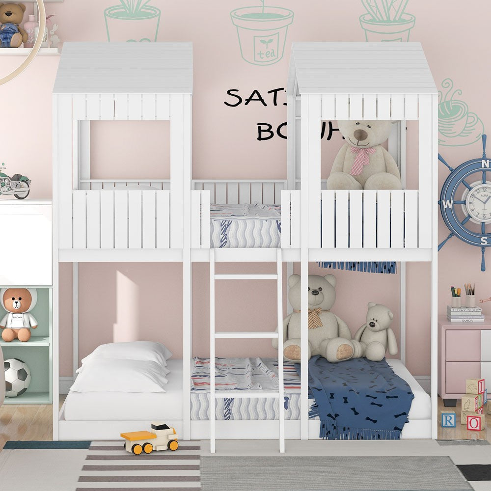 White Twin Contemporary Manufactured Wood + Solid Wood Bunk Bed Image 2