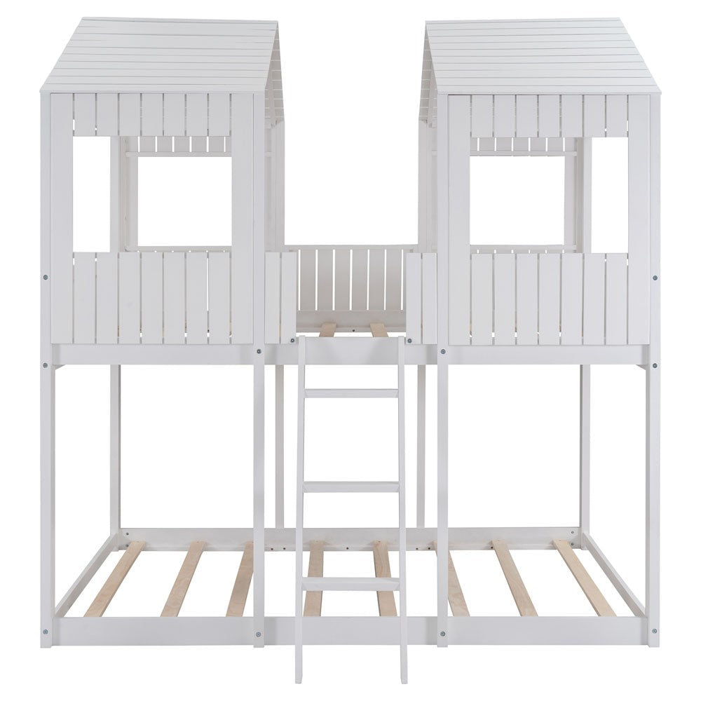 White Twin Contemporary Manufactured Wood + Solid Wood Bunk Bed Image 3