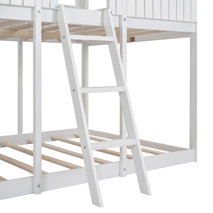 White Twin Contemporary Manufactured Wood + Solid Wood Bunk Bed Image 4