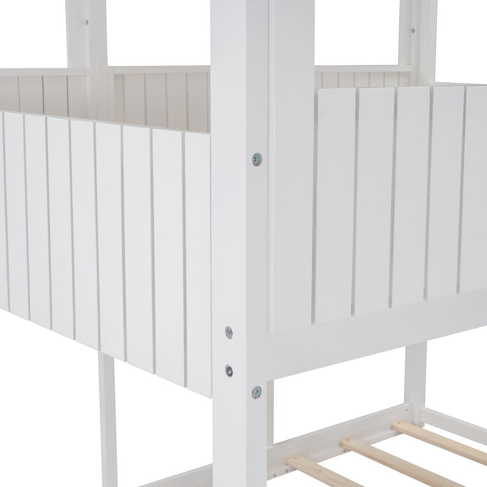 White Twin Contemporary Manufactured Wood + Solid Wood Bunk Bed Image 5