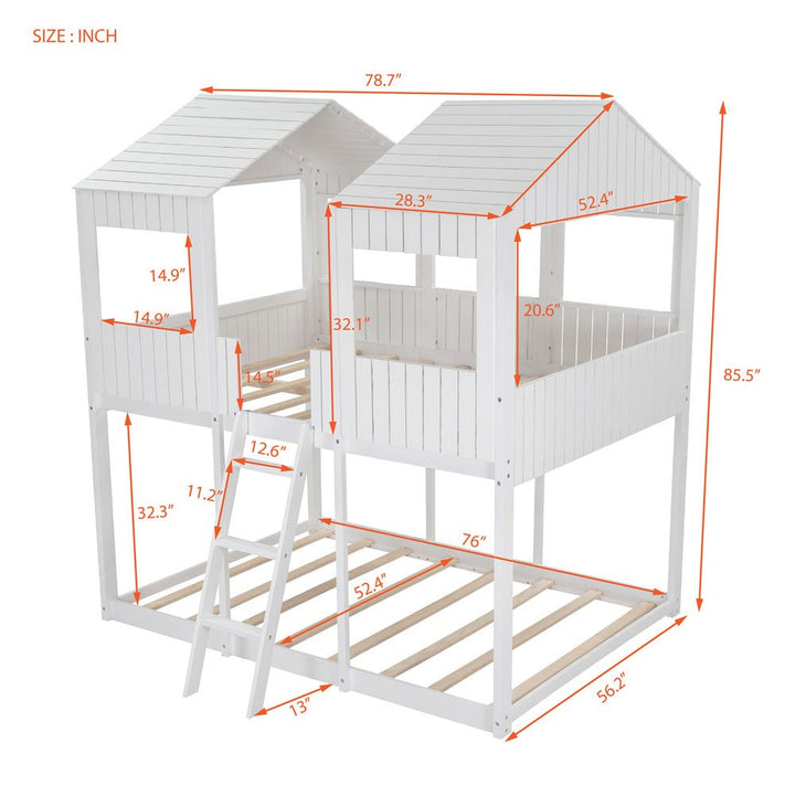 White Twin Contemporary Manufactured Wood + Solid Wood Bunk Bed Image 7