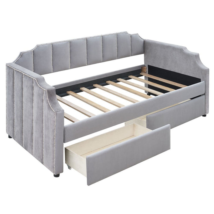 Twin Gray Upholstered Polyester Blend Bed Image 1