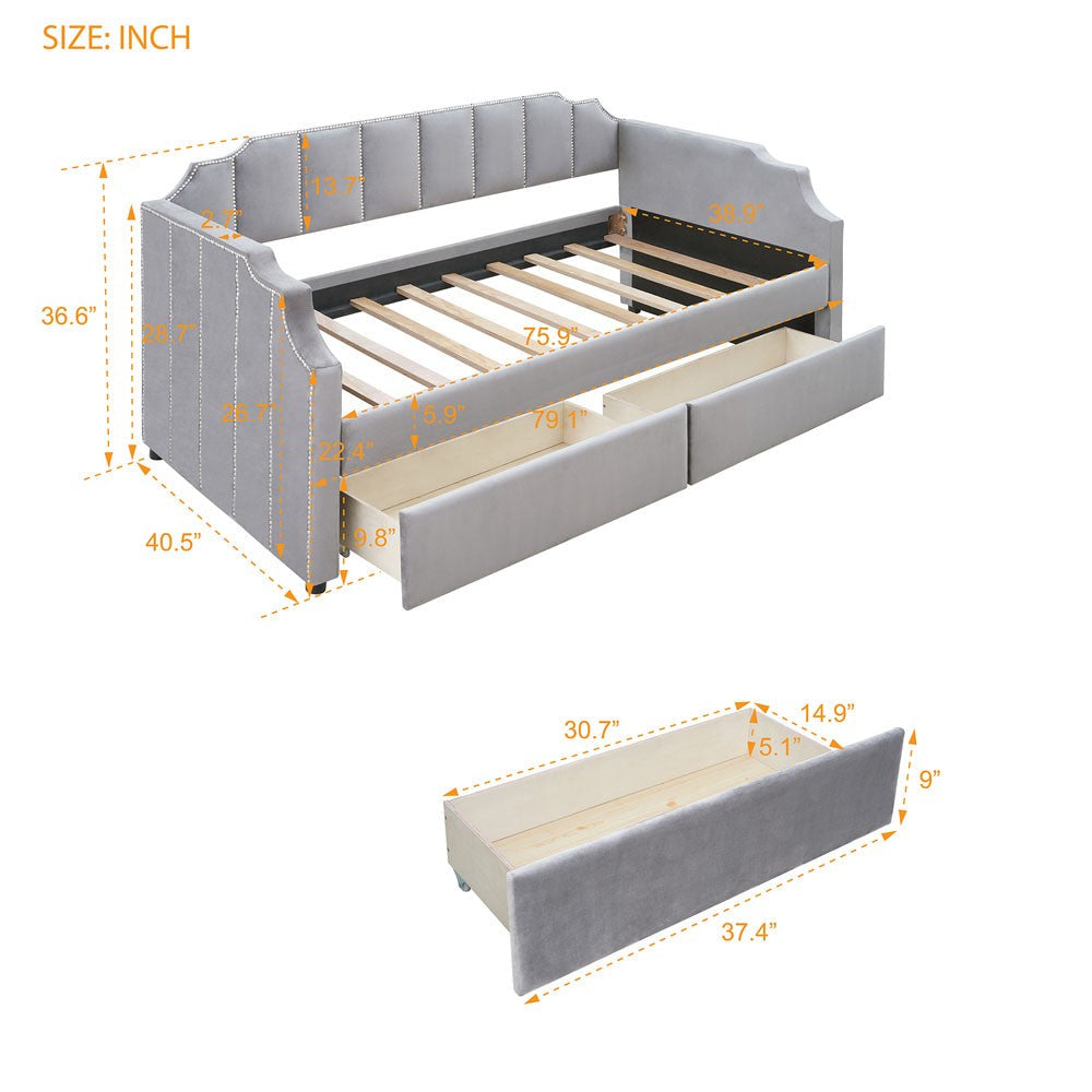 Twin Gray Upholstered Polyester Blend Bed Image 2