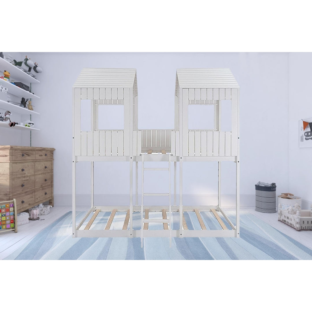 White Twin Contemporary Manufactured Wood + Solid Wood Bunk Bed Image 10