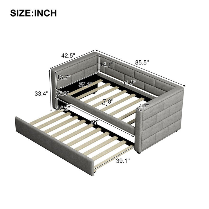 Twin Gray Upholstered Polyester Blend Bed With Trundle Image 1