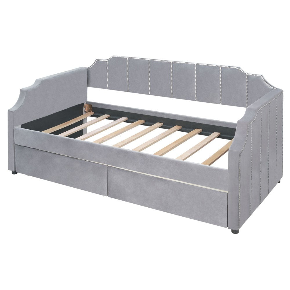 Twin Gray Upholstered Polyester Blend Bed Image 4