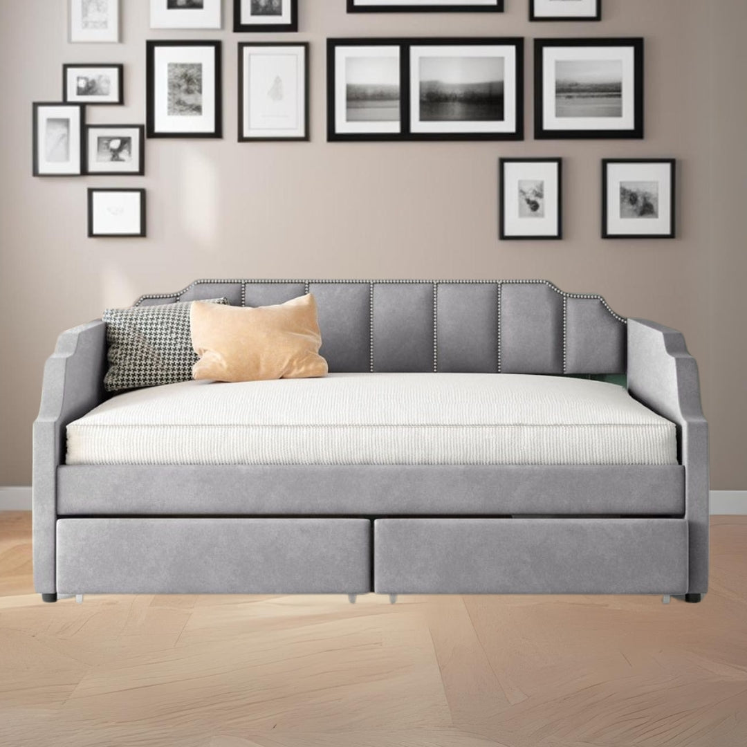 Twin Gray Upholstered Polyester Blend Bed Image 8