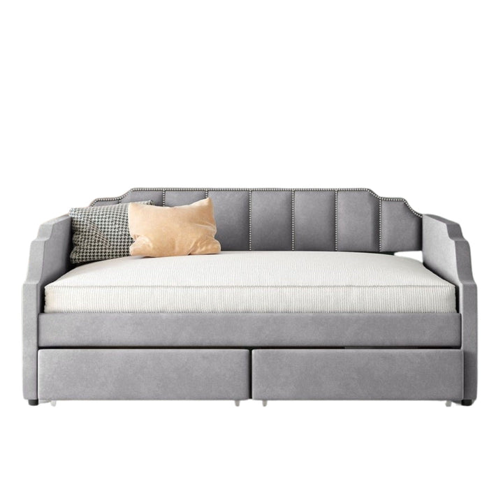 Twin Gray Upholstered Polyester Blend Bed Image 9