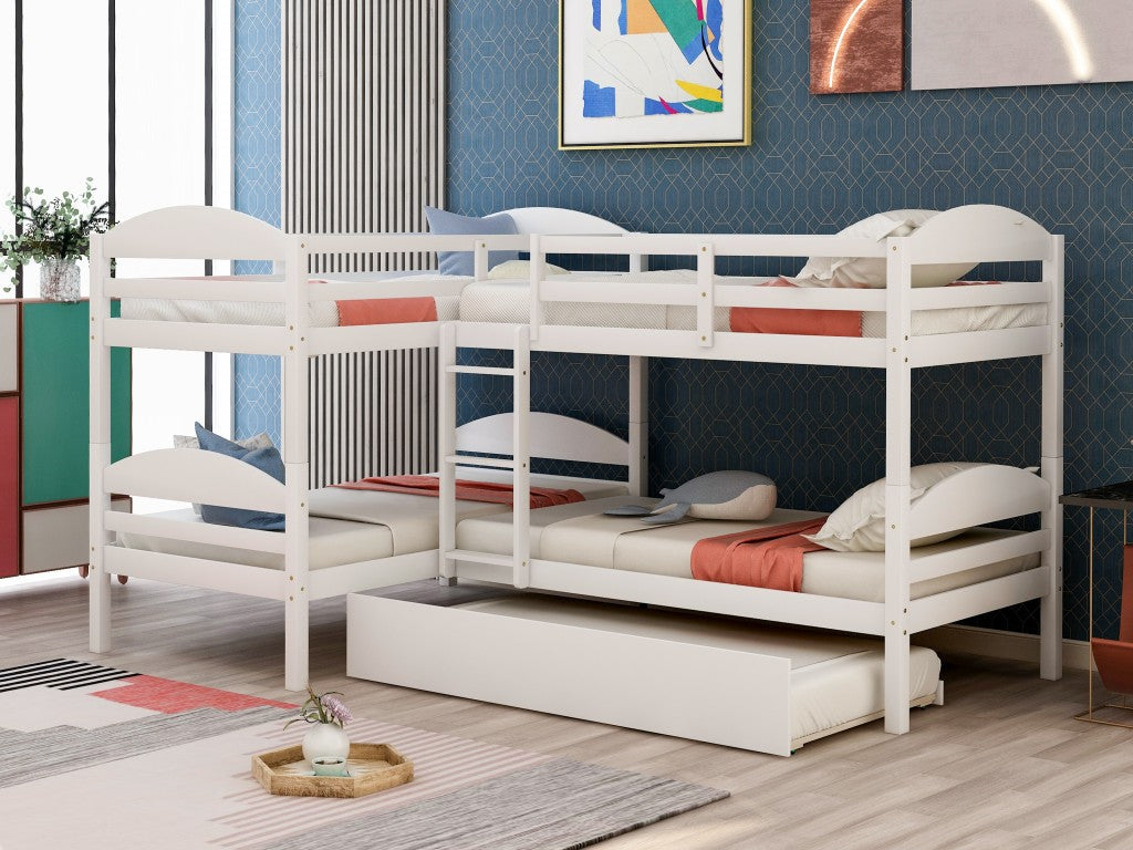 White Twin Contemporary Manufactured Wood and Solid Wood Bunk Bed Image 1