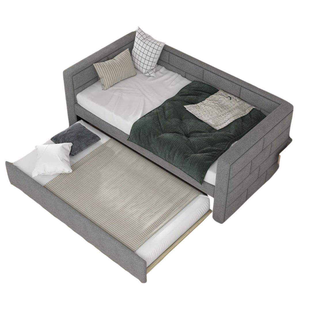 Twin Gray Upholstered Polyester Blend Bed With Trundle Image 9