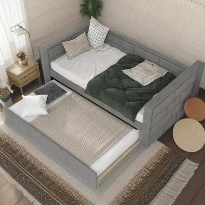 Twin Gray Upholstered Polyester Blend Bed With Trundle Image 10