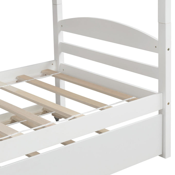 White Twin Contemporary Manufactured Wood and Solid Wood Bunk Bed Image 6