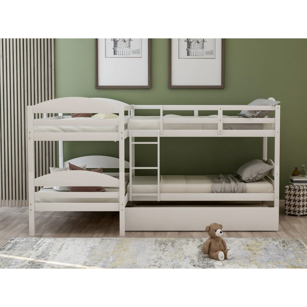 White Twin Contemporary Manufactured Wood and Solid Wood Bunk Bed Image 9