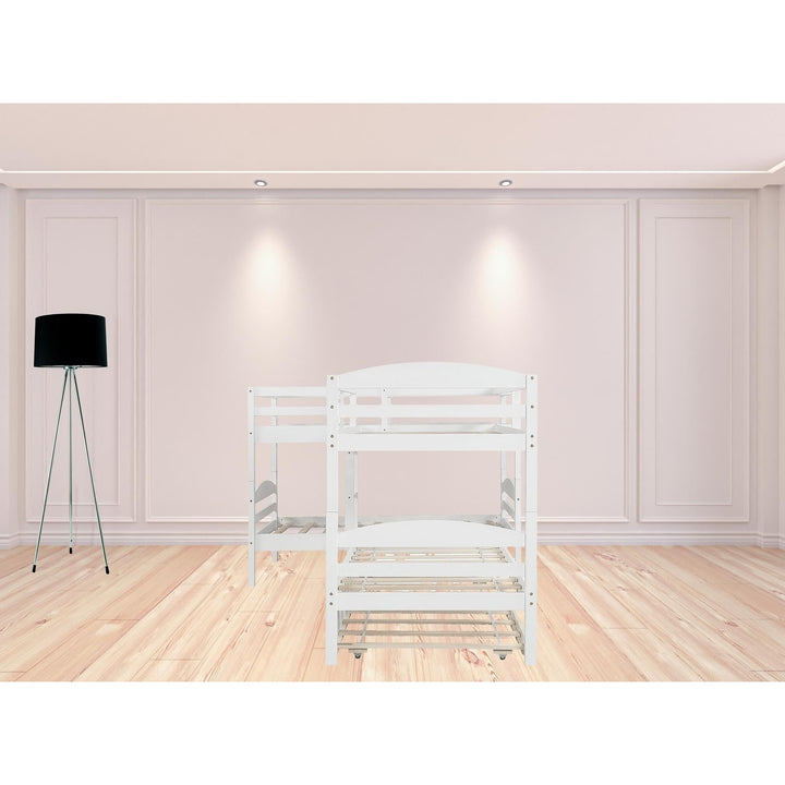 White Twin Contemporary Manufactured Wood and Solid Wood Bunk Bed Image 11