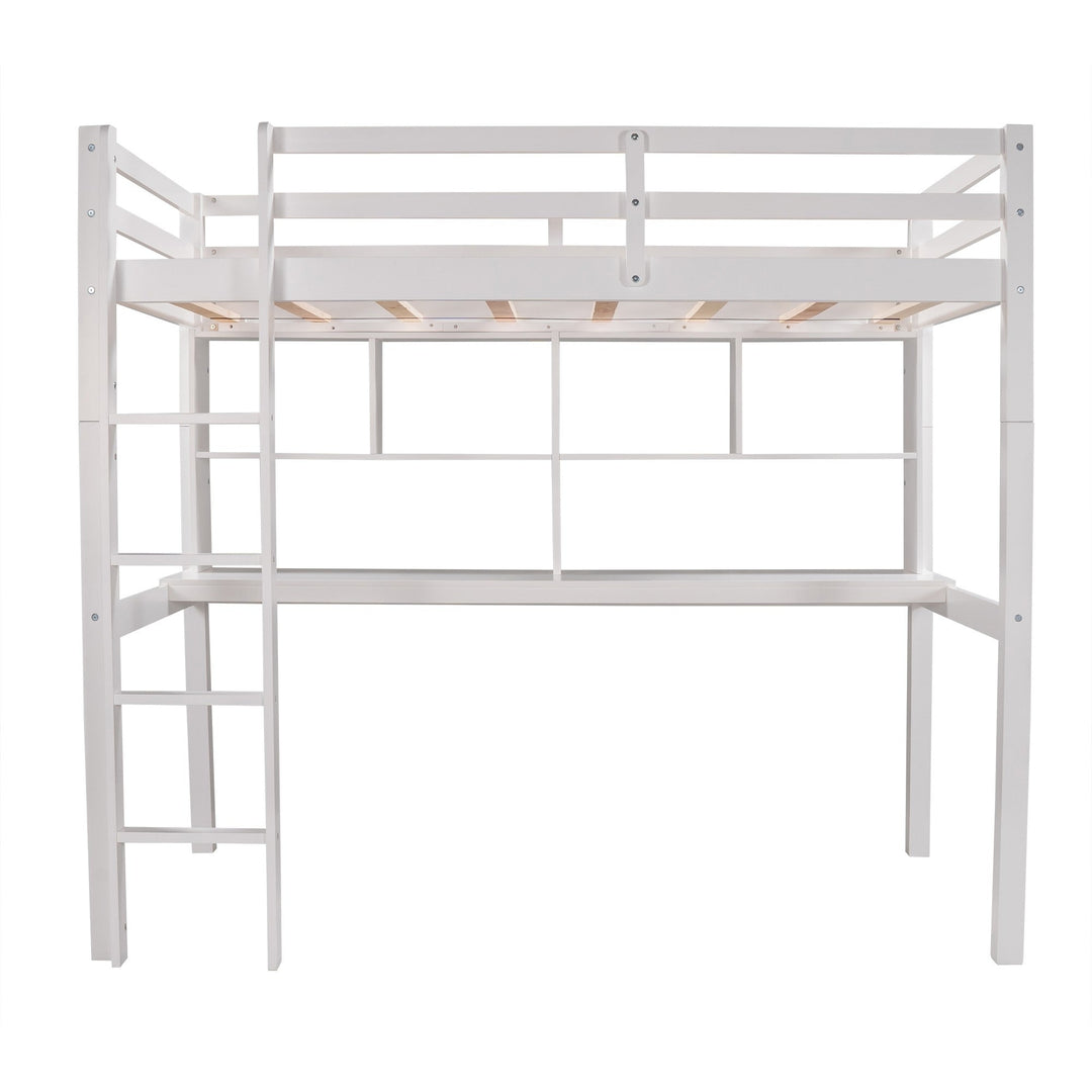 White Twin Loft Bed With Desk and Shelves Image 5