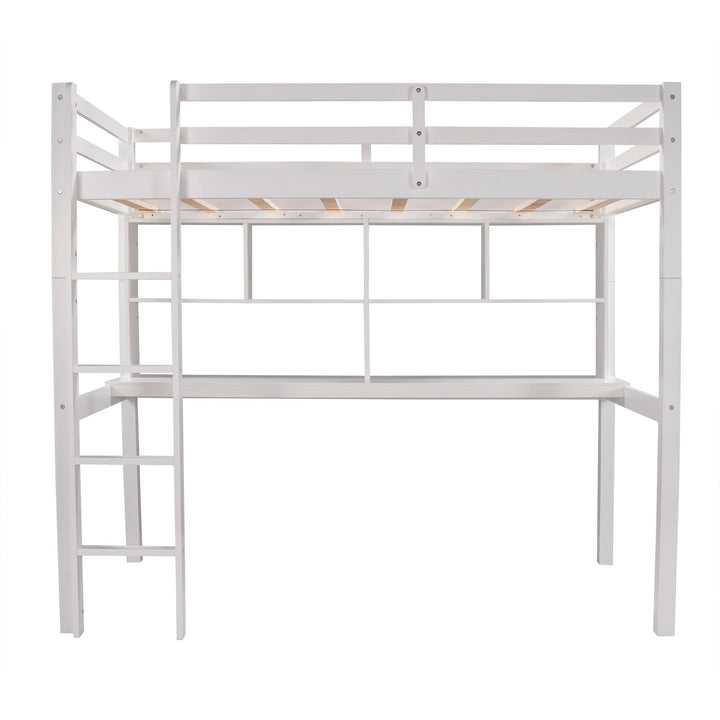 White Twin Loft Bed With Desk and Shelves Image 5