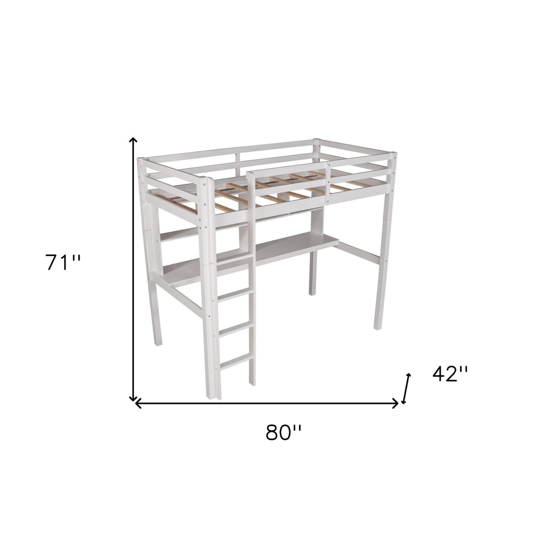 White Twin Loft Bed With Desk and Shelves Image 10