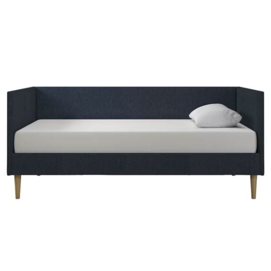 Twin Mid-Century Modern Dark Blue Linen Upholstered Daybed Image 1