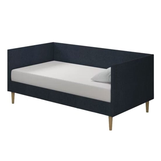 Twin Mid-Century Modern Dark Blue Linen Upholstered Daybed Image 2