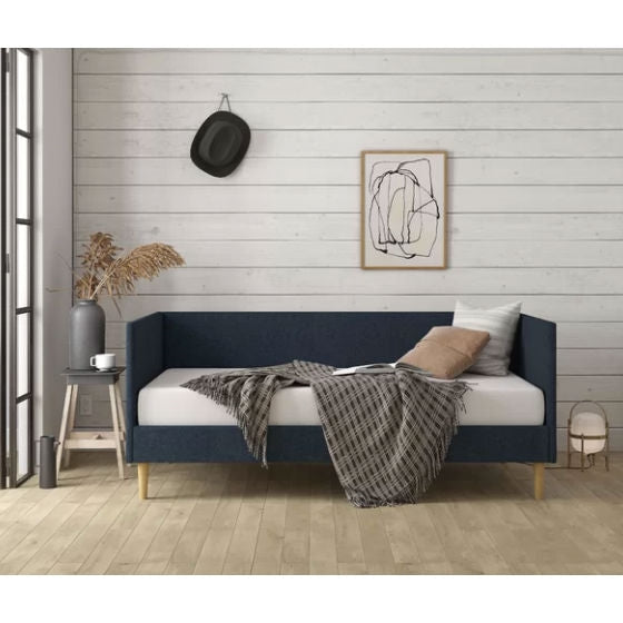 Twin Mid-Century Modern Dark Blue Linen Upholstered Daybed Image 3