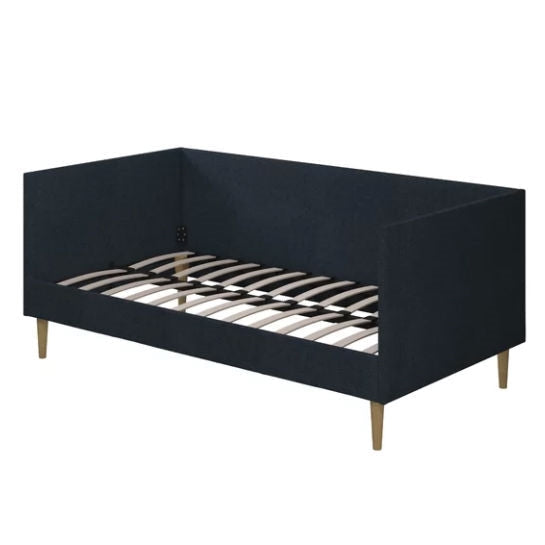 Twin Mid-Century Modern Dark Blue Linen Upholstered Daybed Image 5