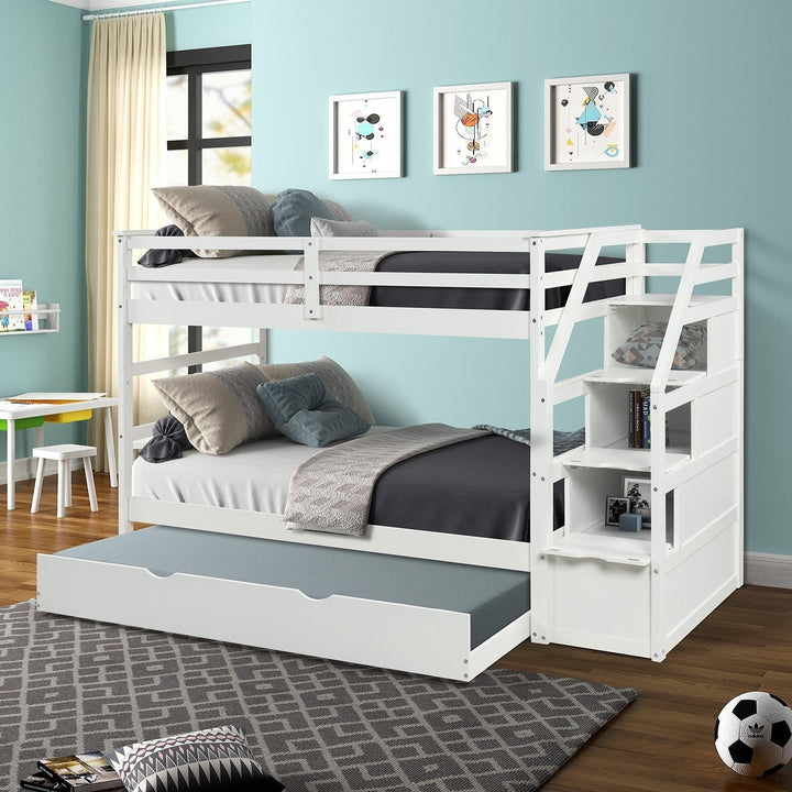 White Twin Over Twin Bunk Bed with Trundle Image 4