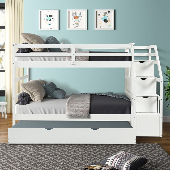 White Twin Over Twin Bunk Bed with Trundle Image 5