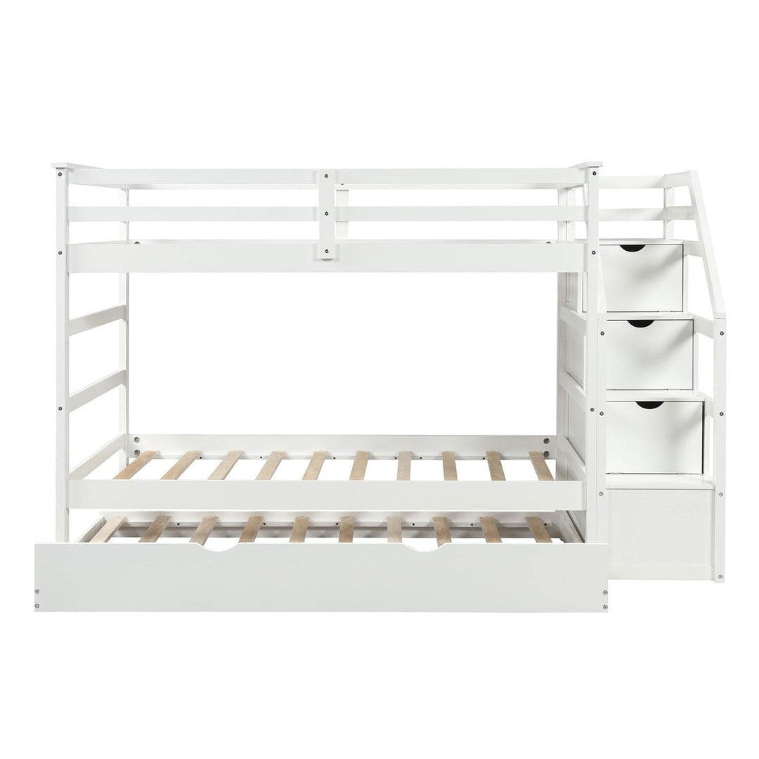 White Twin Over Twin Bunk Bed with Trundle Image 6