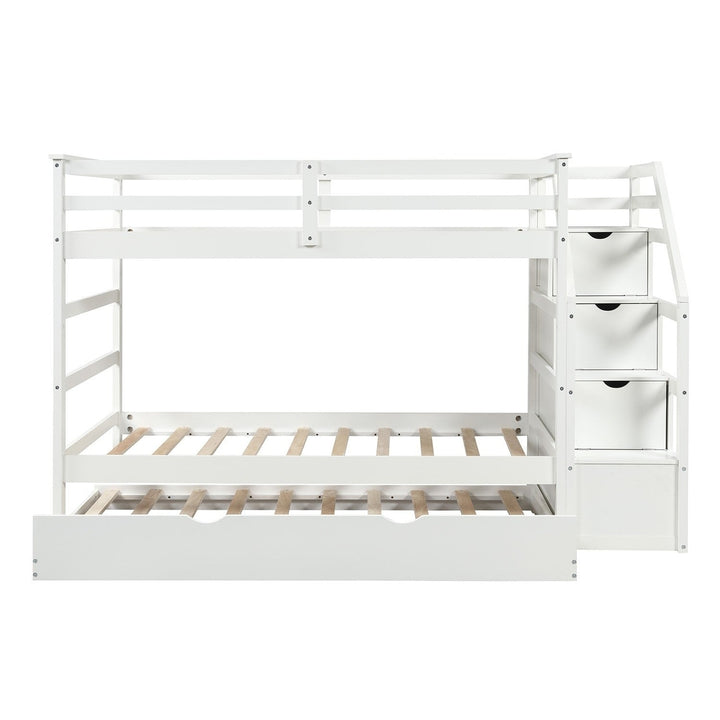 White Twin Over Twin Bunk Bed with Trundle Image 6