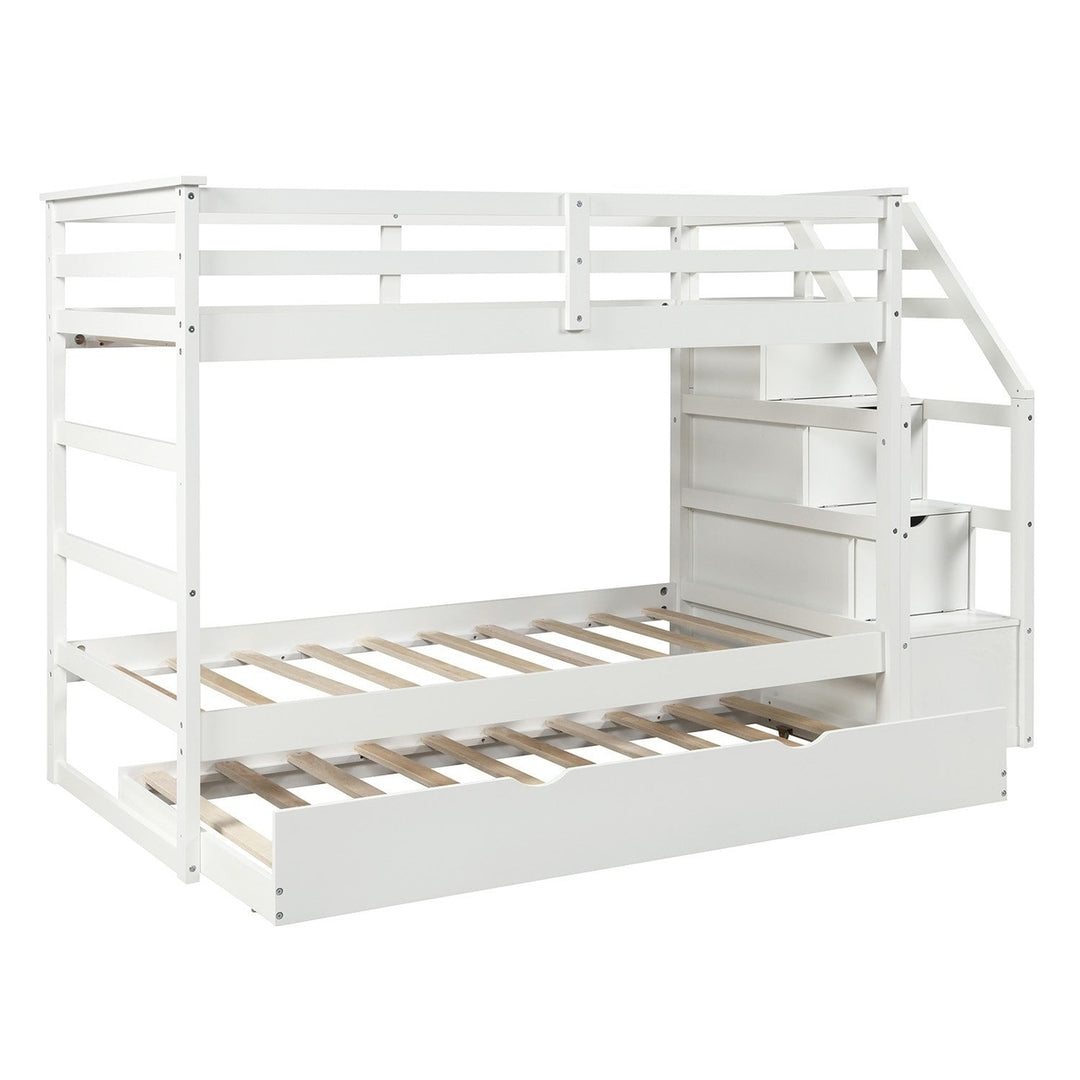 White Twin Over Twin Bunk Bed with Trundle Image 7