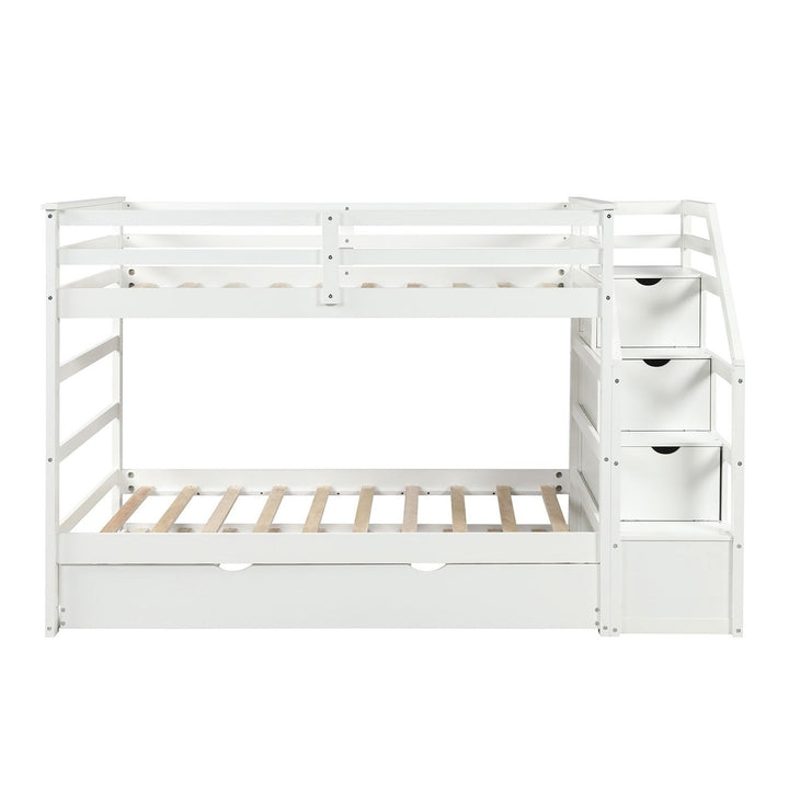 White Twin Over Twin Bunk Bed with Trundle Image 8