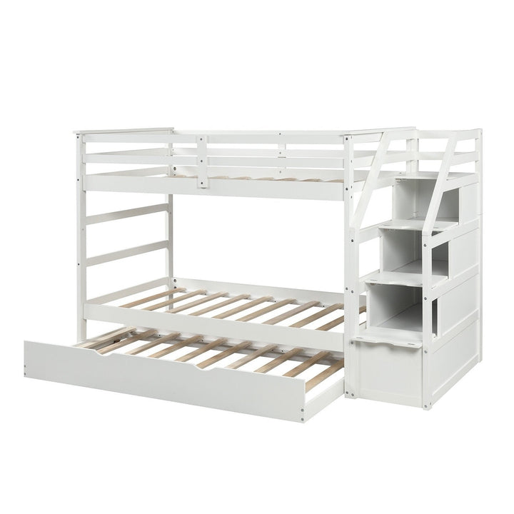 White Twin Over Twin Bunk Bed with Trundle Image 9