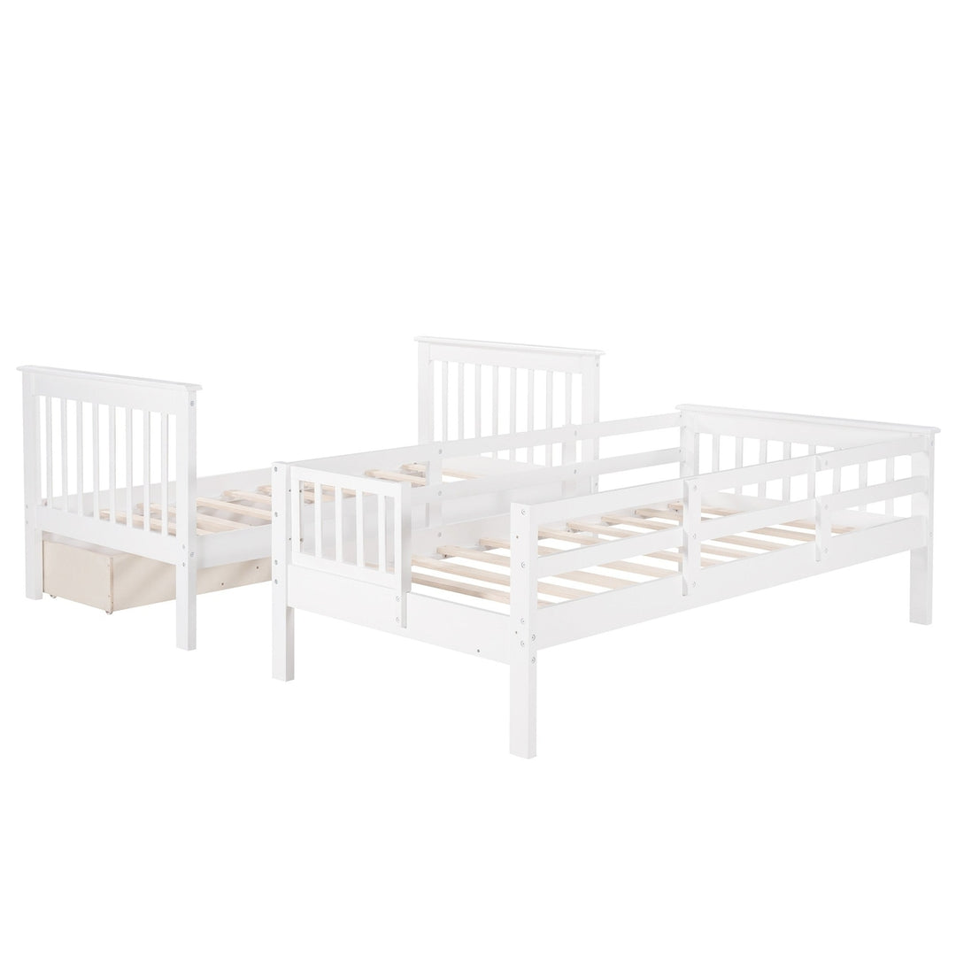 White Twin Over Twin Bunk Bed with Stairway and Drawers Image 8